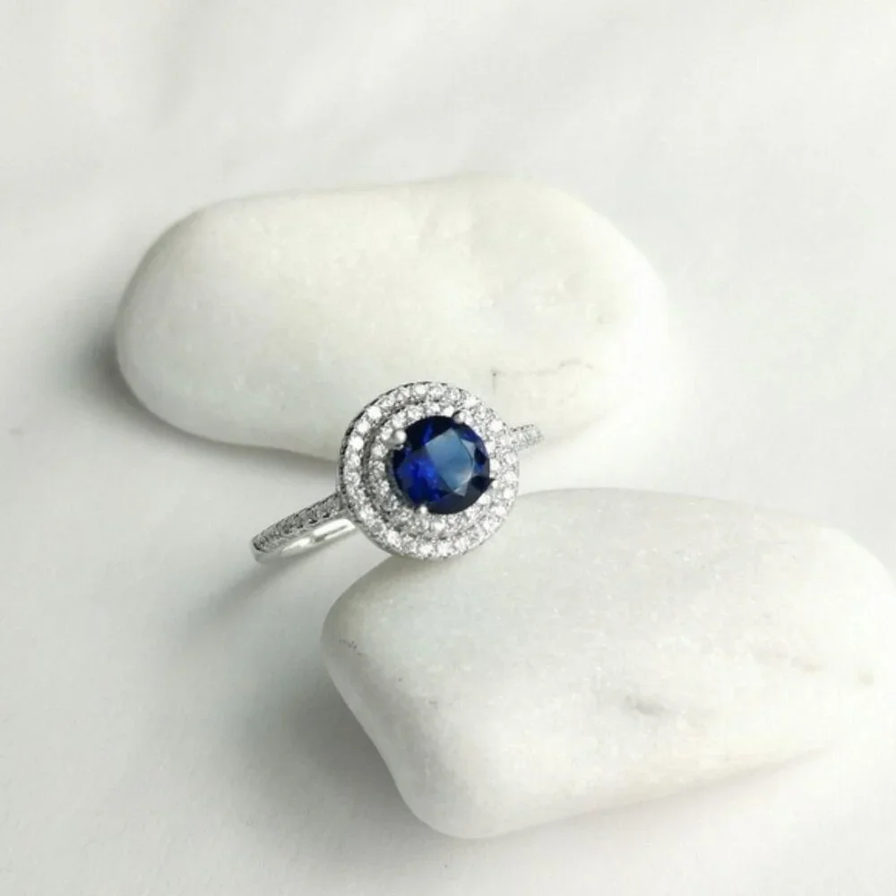 Lab Created Sapphire CZ Halo Ring size 8